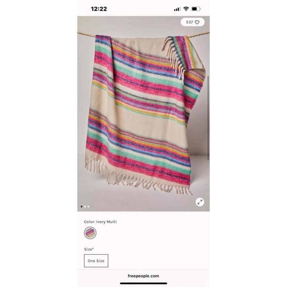 NWT Free People Blanket  Stripe 60” x 50” Ultra Soft Striped Throw Cottage Boho
